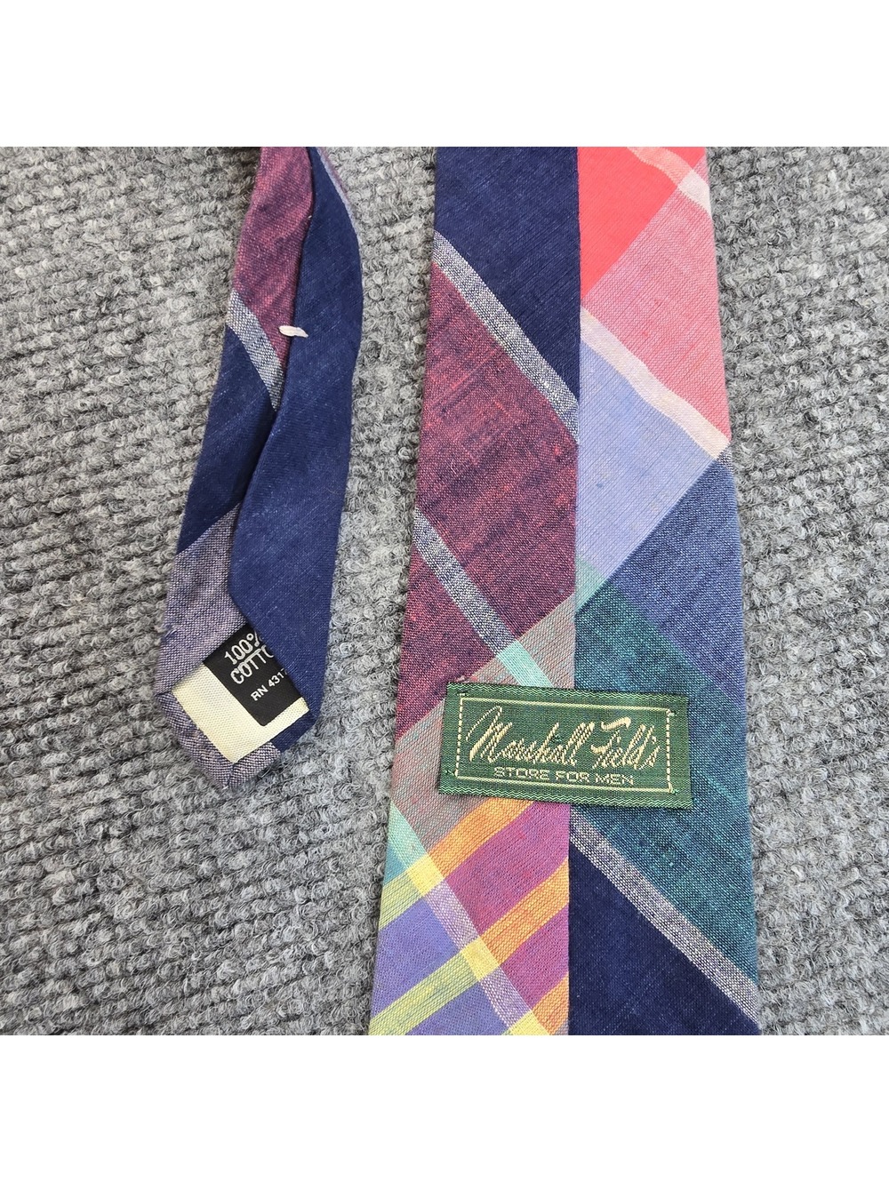 Marshall Field's Cotton Plaid Tie Teal Pink Purple Made in USA 59 Inch